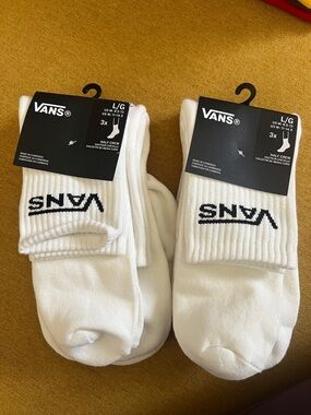 Vans White Half-Crew Socks with Black Logo - 2 Packs of 3
